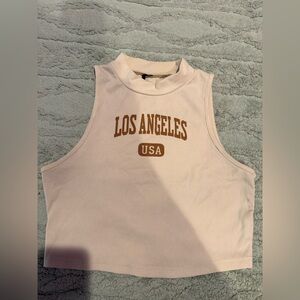 Beige Sleeveless Crop Top with Los Angeles Print